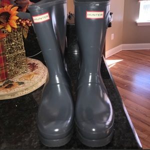 Hunter Short Grey Gloss Rain Boots